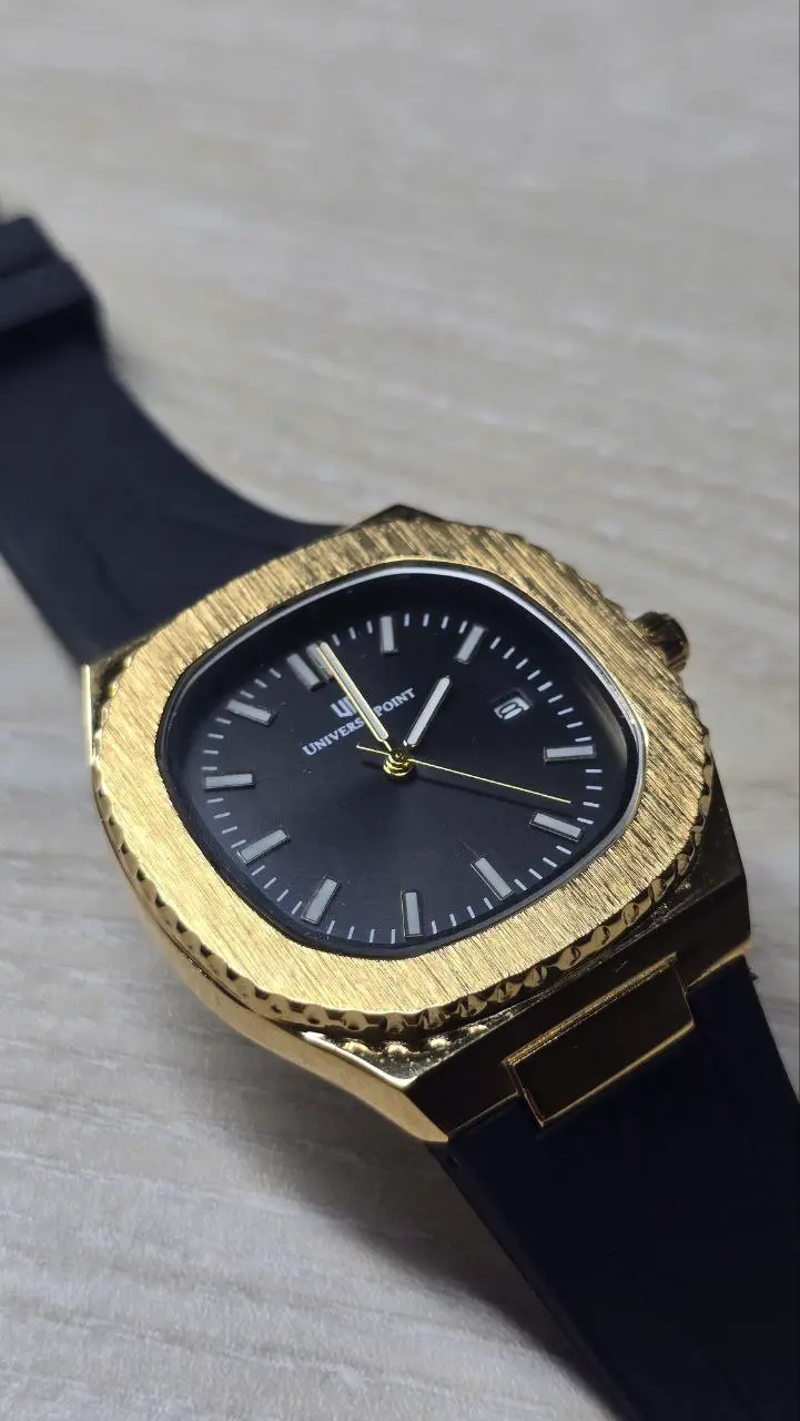 Premium Gold & Blue-Tone Sport Luxury Watch – Black Rubber Strap Edition 110
