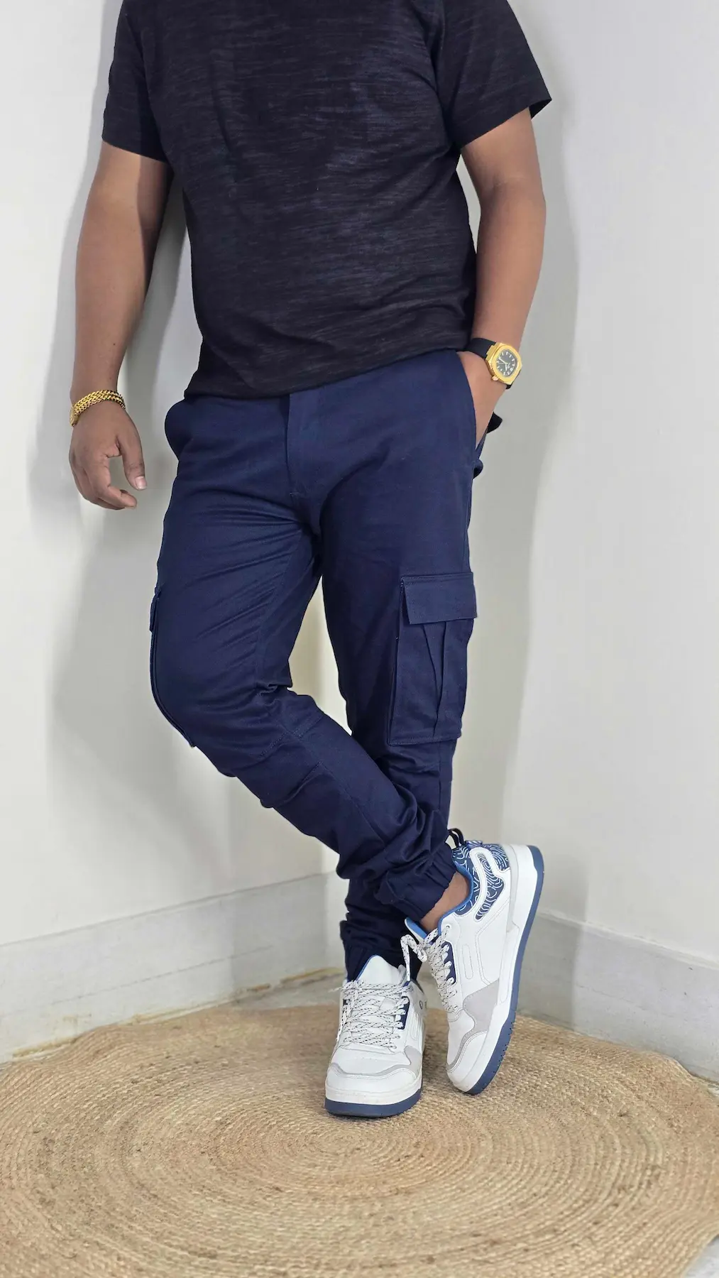 Premium Stretch Cotton Cargo Joggers LIght Navy Color – Comfort Fit | Casual & Streetwear Style 130