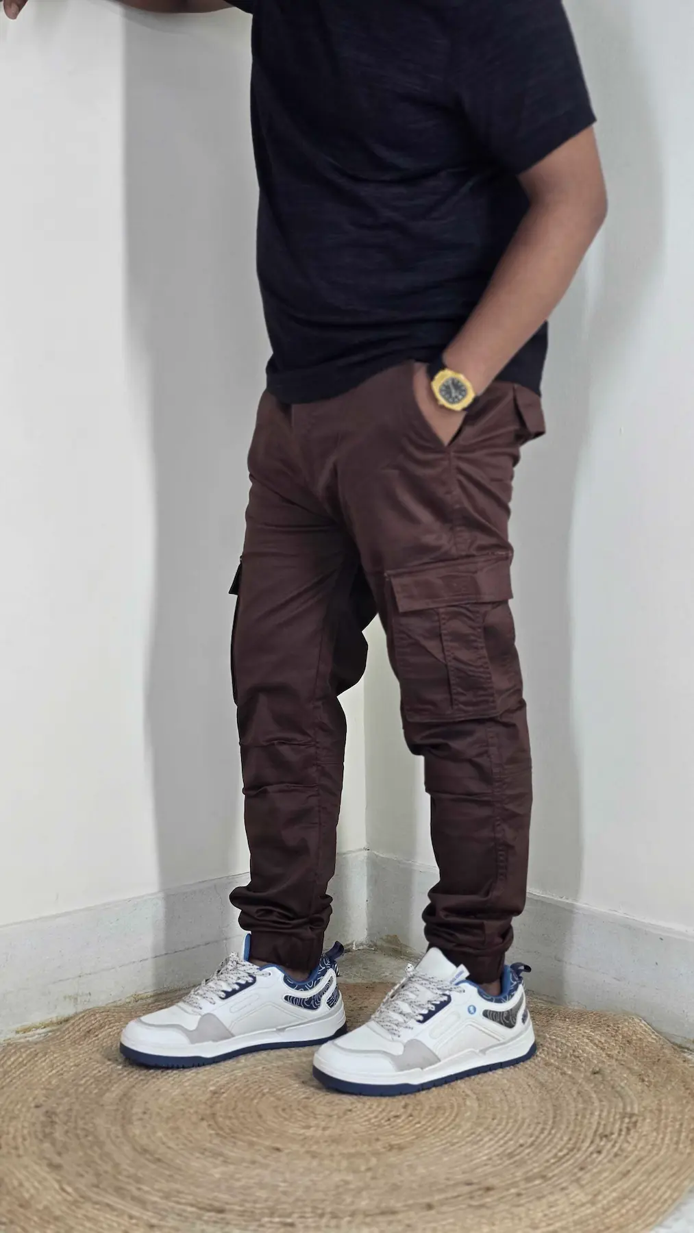 Premium Stretch Cotton Cargo Joggers Chocolate – Comfort Fit | Casual & Streetwear Style 128