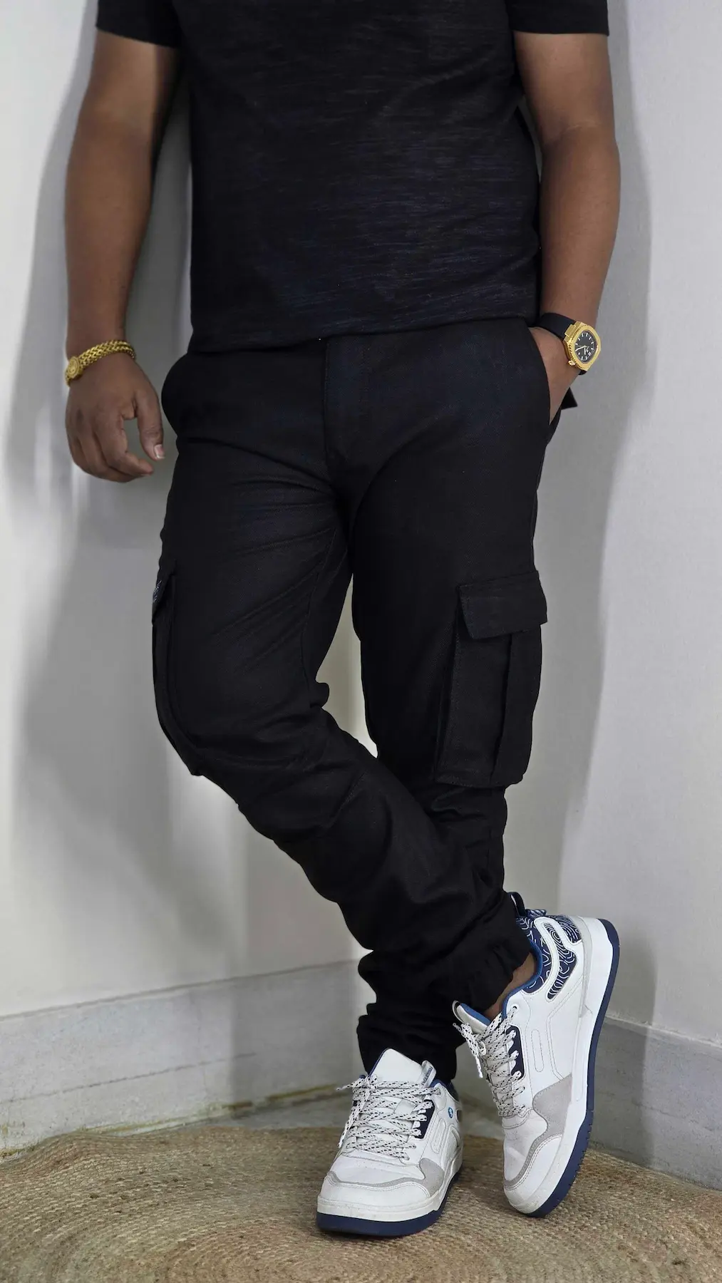 Premium Stretch Cotton Cargo Joggers Black Color – Comfort Fit | Casual & Streetwear Style 129