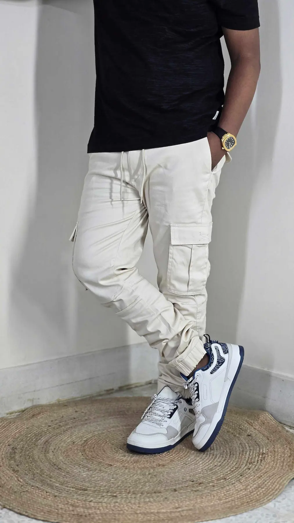 Premium Stretch Cotton Cargo Joggers OffWhite  Color – Comfort Fit | Casual & Streetwear Style 132