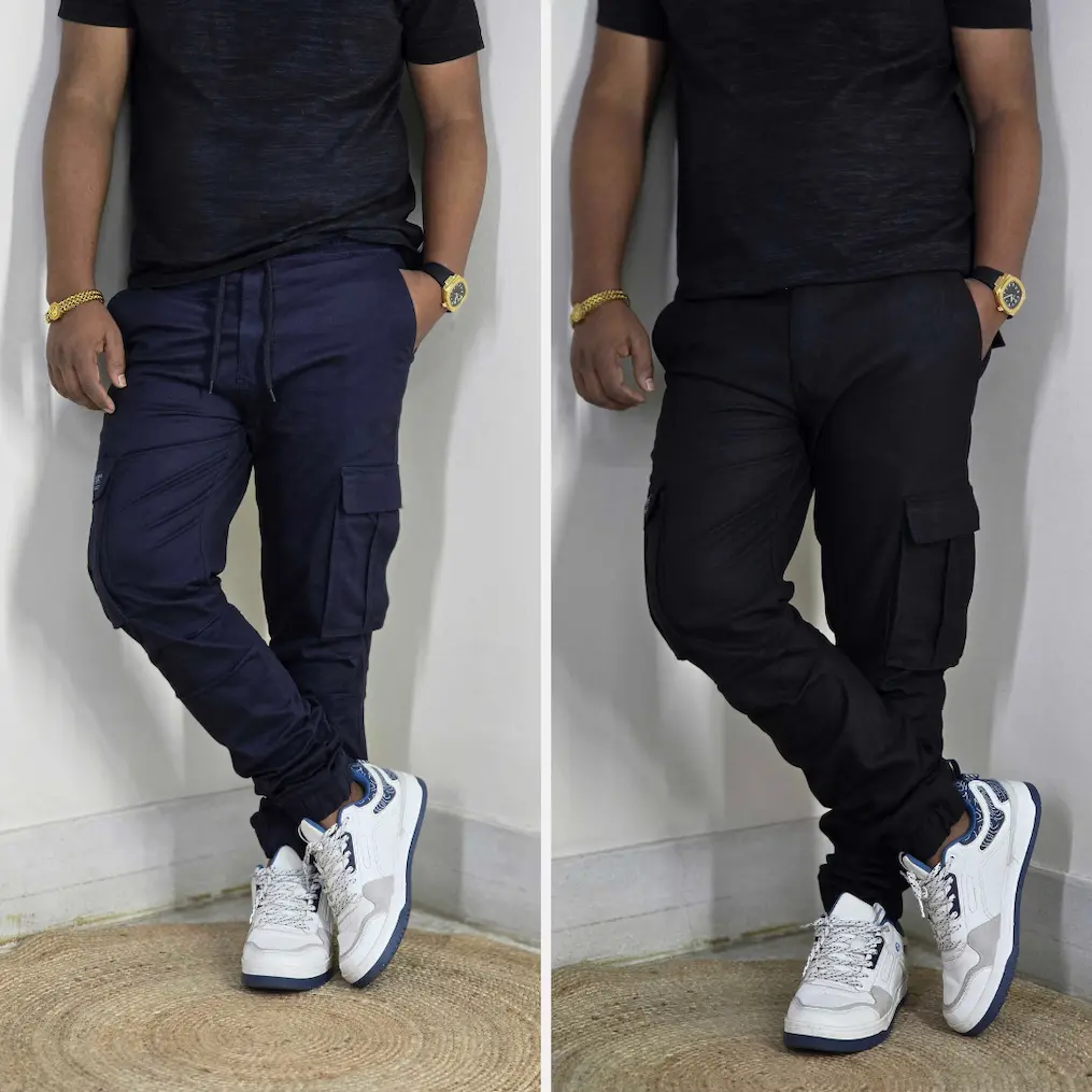 Premium Stretch Cotton Cargo Joggers(DeepNavy&Black) Combo– Comfort Fit | Casual & Streetwear Style 139