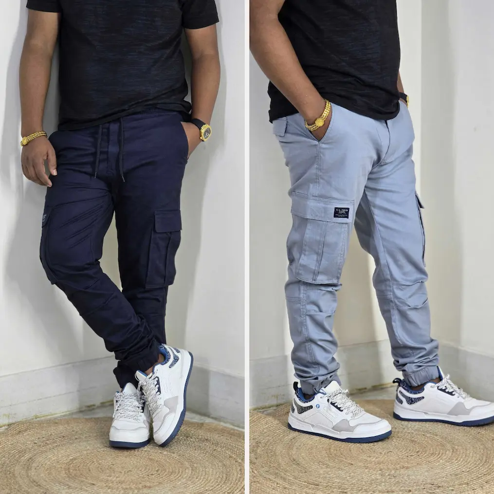 Premium Stretch Cotton Cargo Joggers(DeepNavy&Sky) Combo– Comfort Fit | Casual & Streetwear Style 140