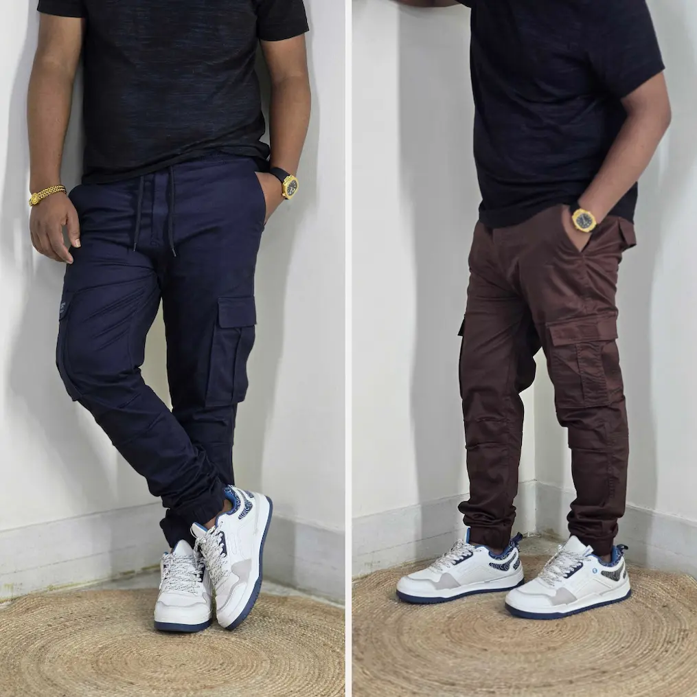 Premium Stretch Cotton Cargo Joggers(DeepNavy&Chocolate) Combo– Comfort Fit | Casual & Streetwear Style 141