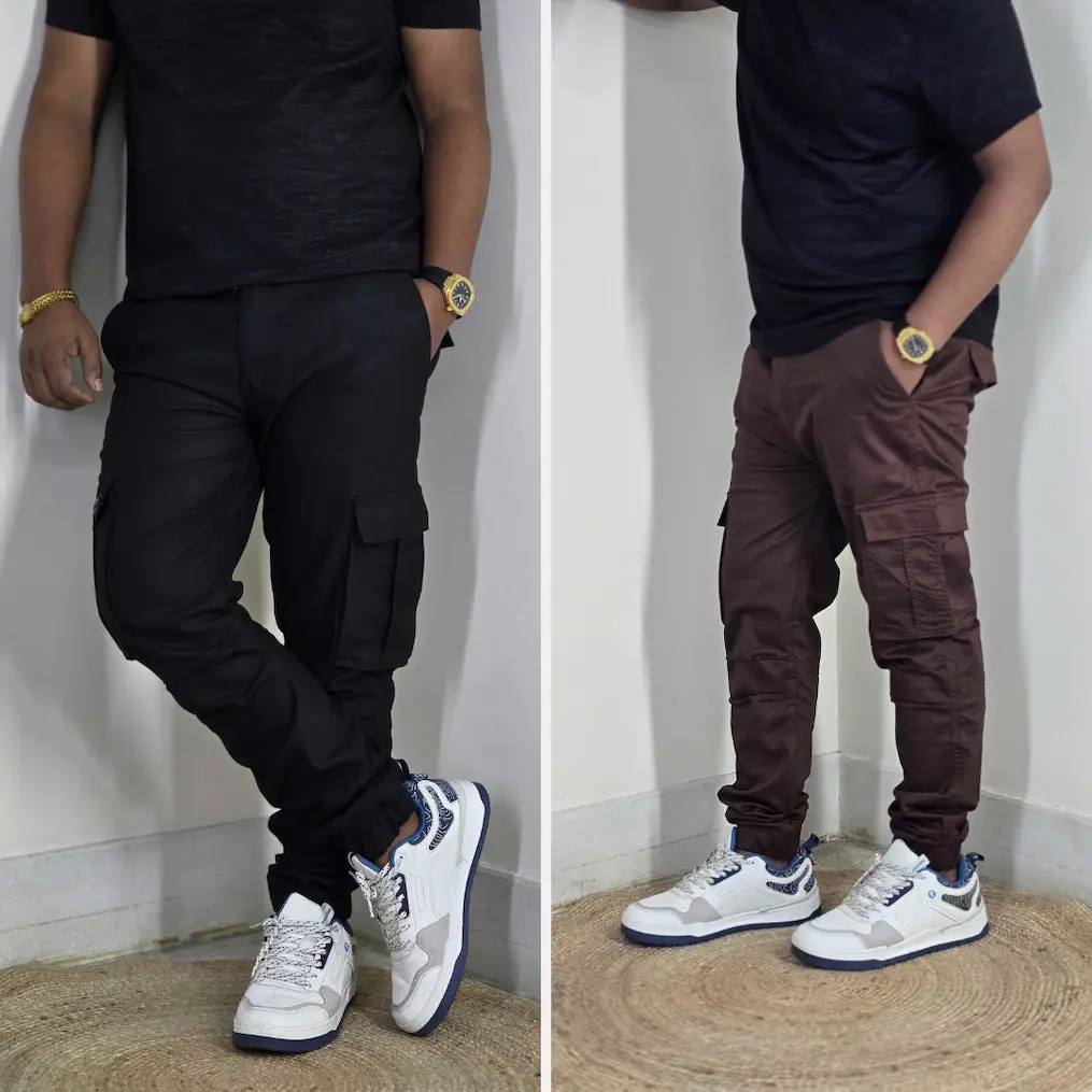 Premium Stretch Cotton Cargo Joggers(Black&Chocolate) Combo– Comfort Fit | Casual & Streetwear Style 144