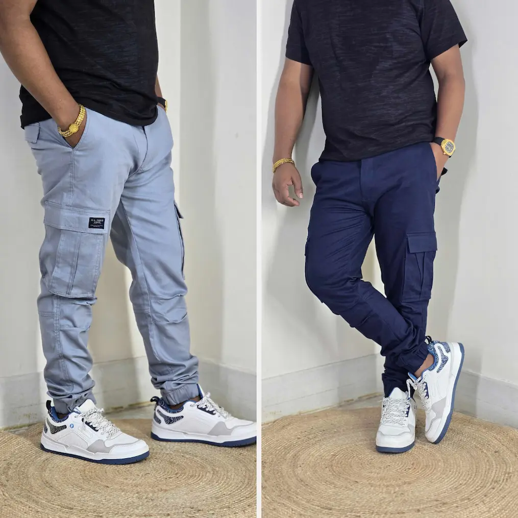 Premium Stretch Cotton Cargo Joggers(Sky&LightNavy) Combo– Comfort Fit | Casual & Streetwear Style 145