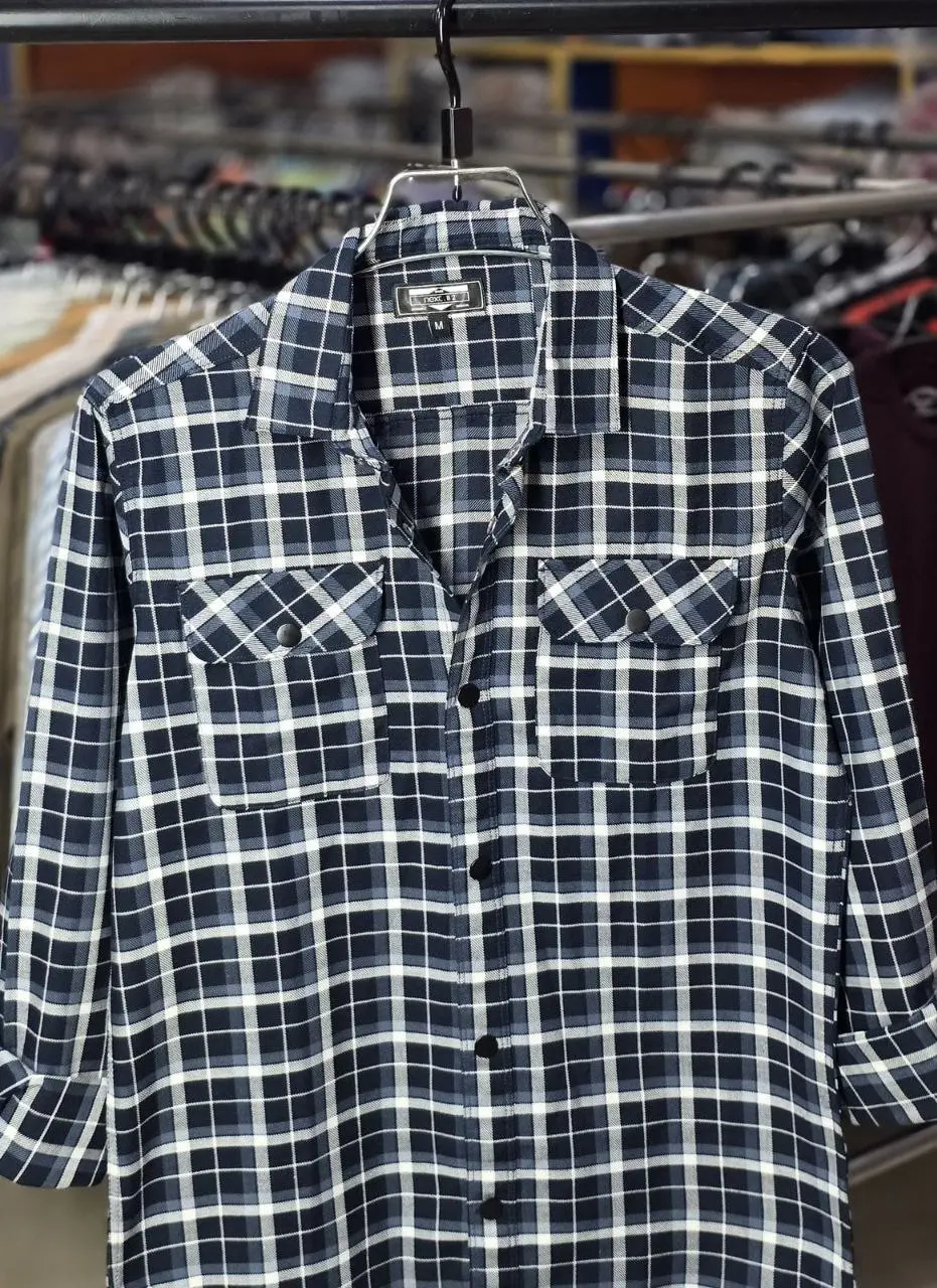 Premium Double Pocket Full-Sleeve Shirt Black  White Color 150