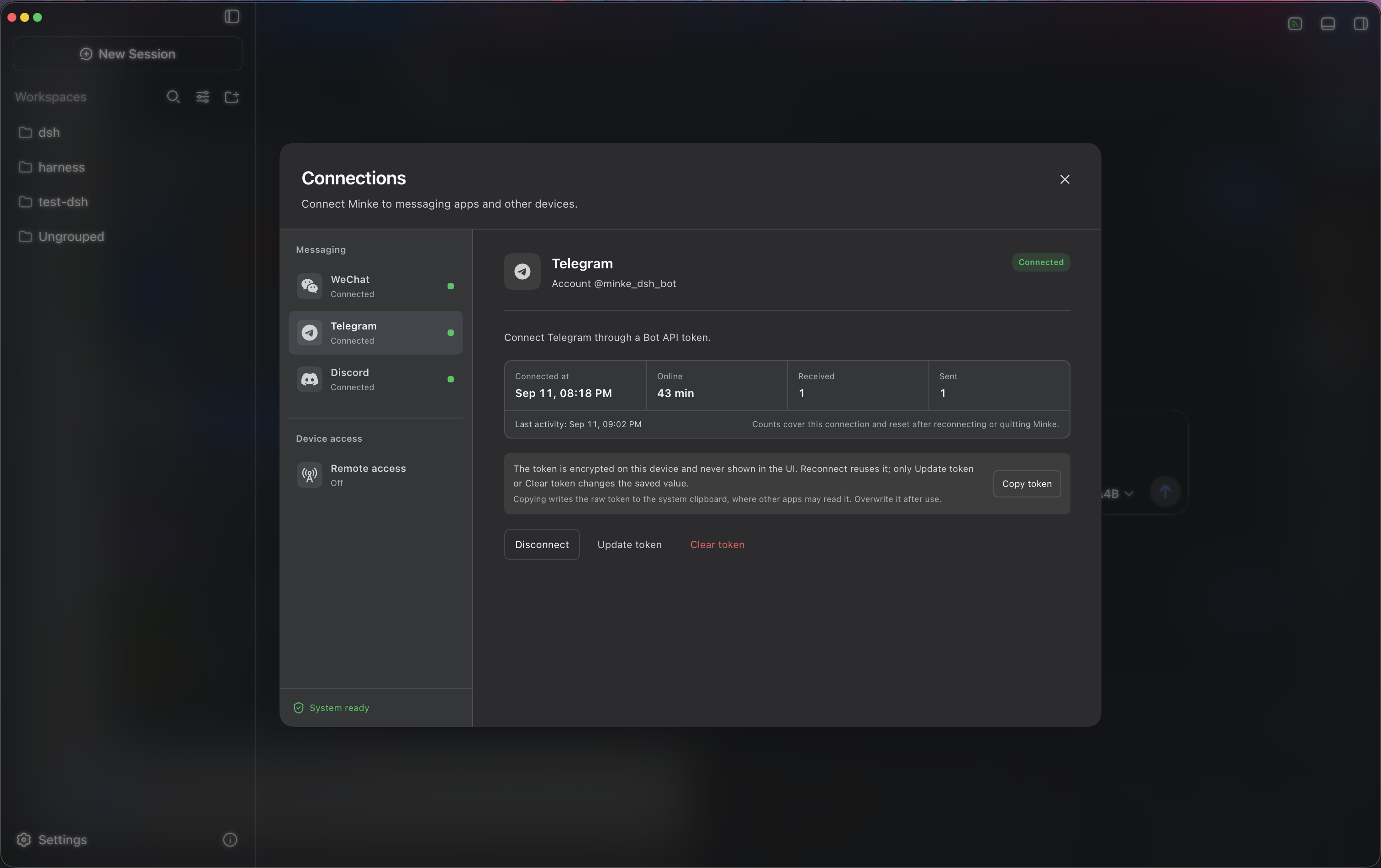 Minke remote control through WeChat, Telegram, and Discord