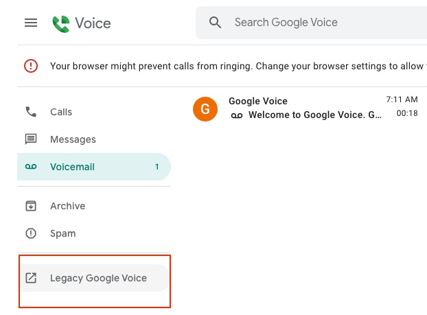 进入Legacy Google Voice
