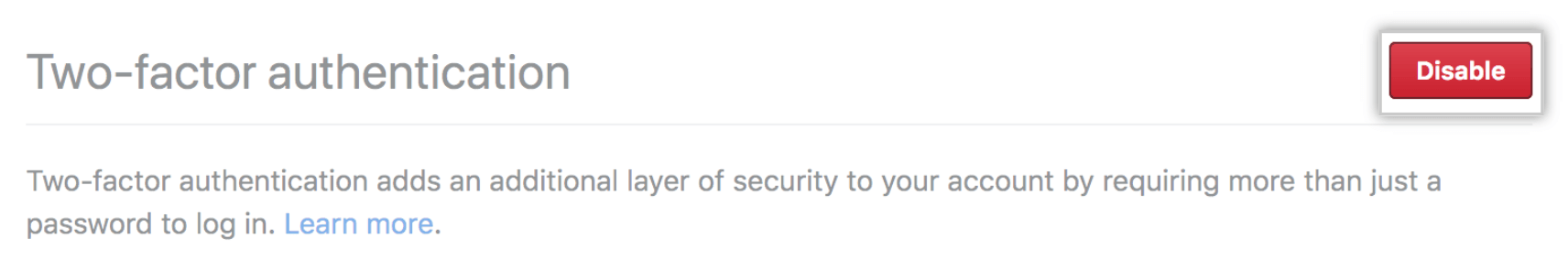 Disable two-factor authentication button Github