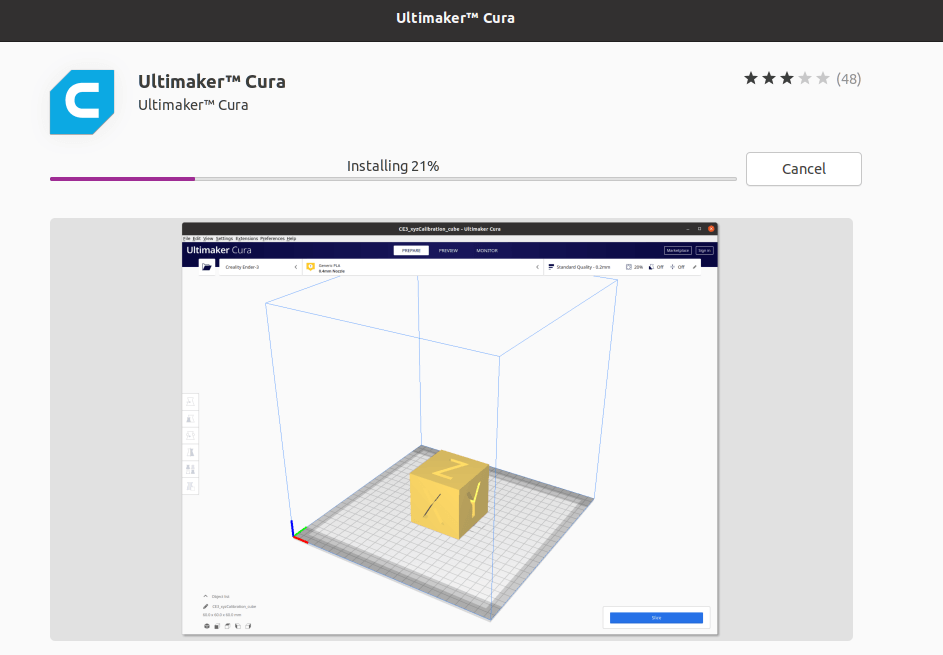 Install Cura on Ubuntu using Software Manager