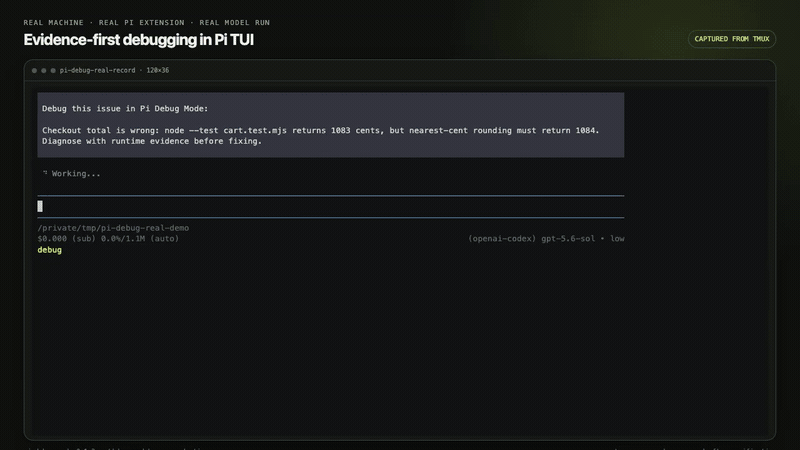 Animated pi-debug-mode workflow preview