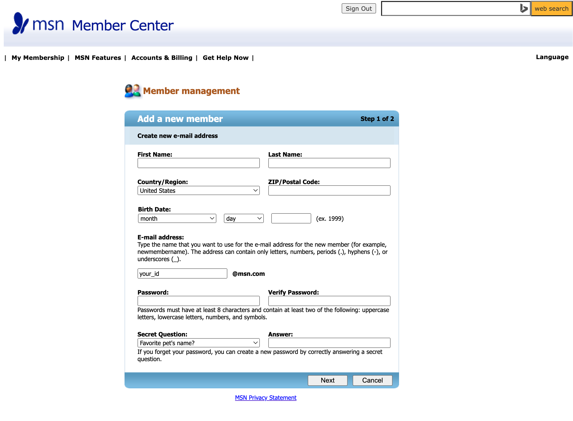 MSN Member Center