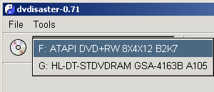 dvdisaster GUI: drive selection in Windows