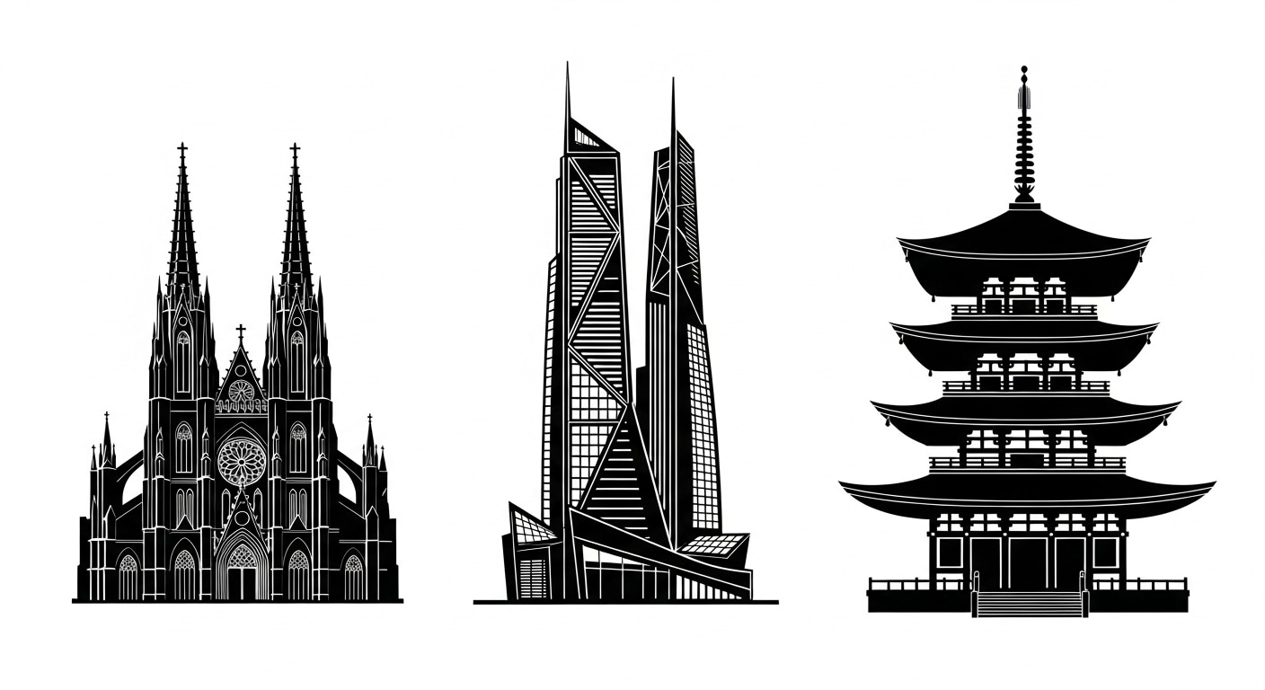 Силуэтные рисунки фасонов платьев