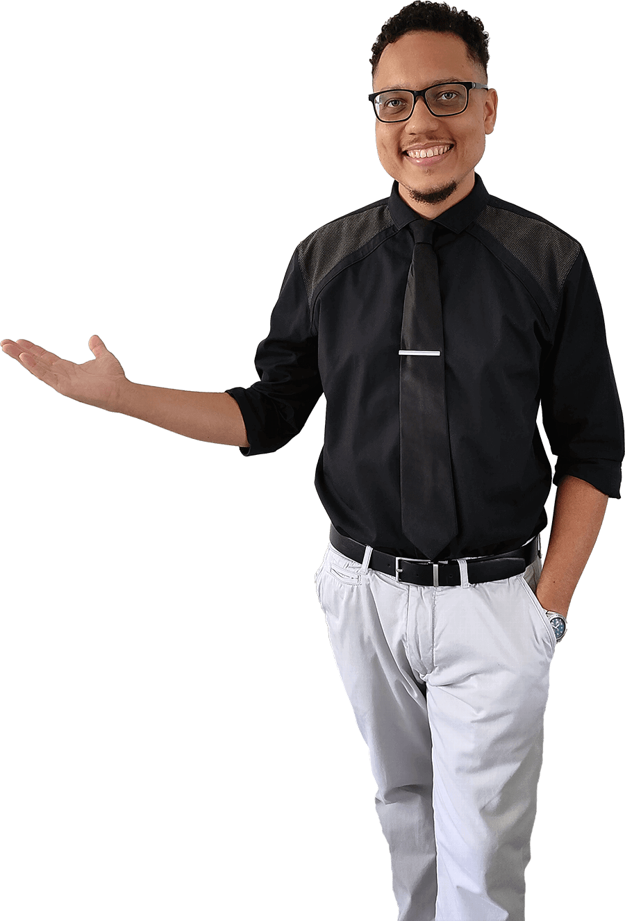 Tim Veckranges professional pointing at career board