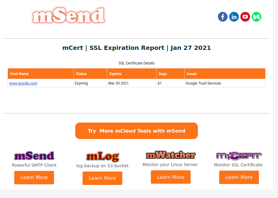 mCert email alert templates