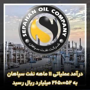 درآمد عملیاتی ۱۱ ماهه نفت سپاهان به ۲۶۵،۰۵۲ میلیارد ریال رسید درآمد عملیاتی ۱۱ ماهه نفت سپاهان به ۲۶۵،۰۵۲ میلیارد ریال رسید