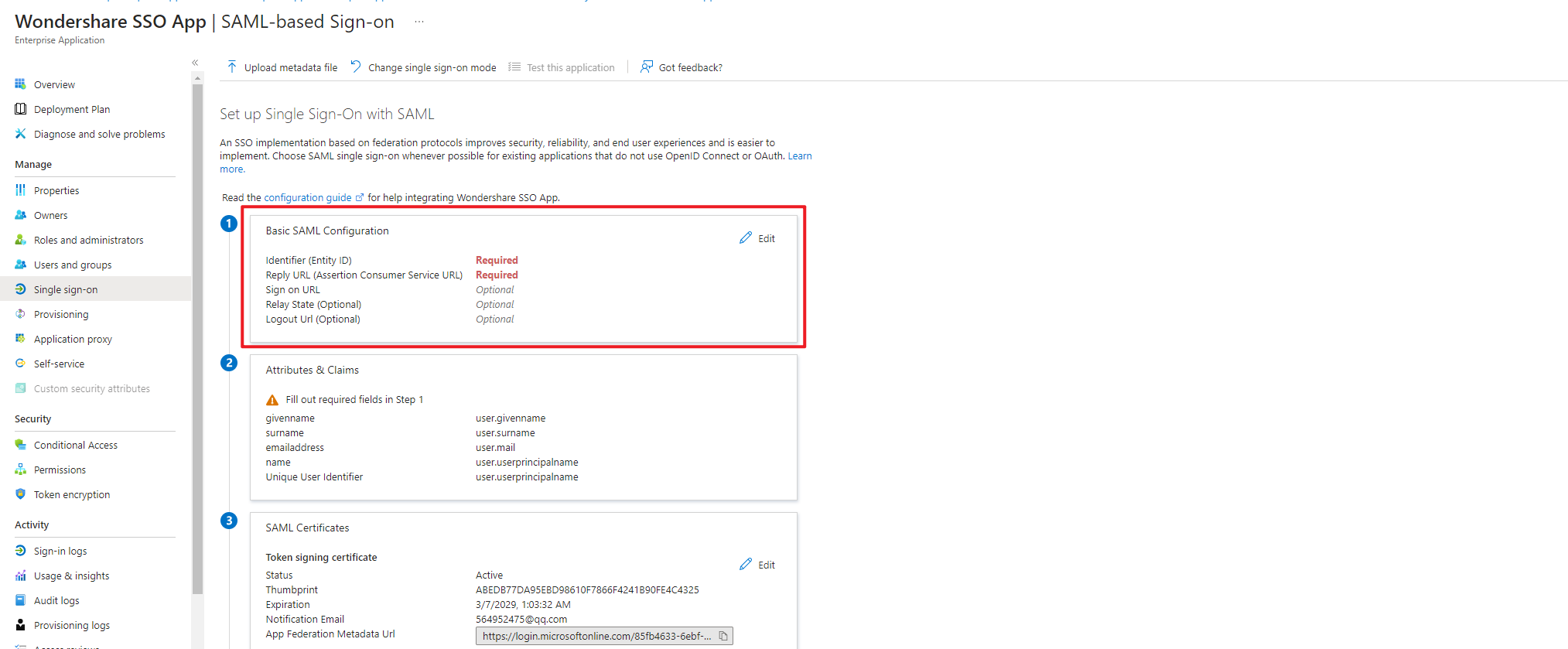 Basic SAML Configuration