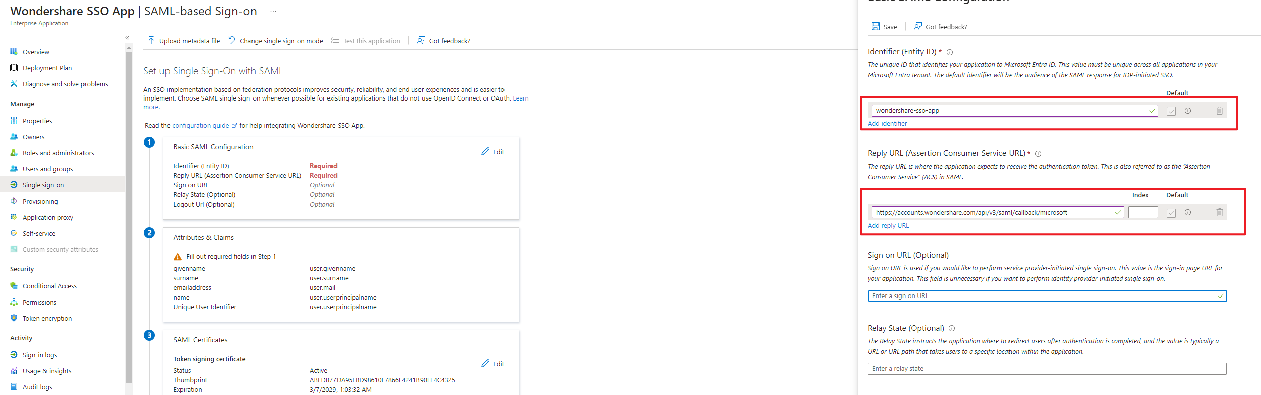 Entity ID & Reply URL