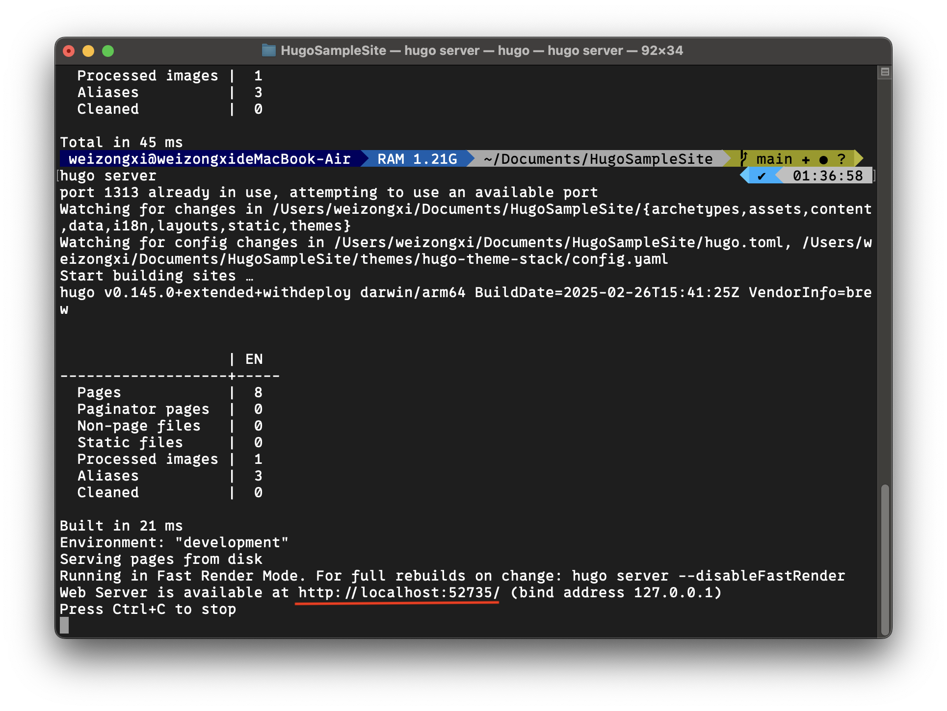 HugoSampleSite hugo server