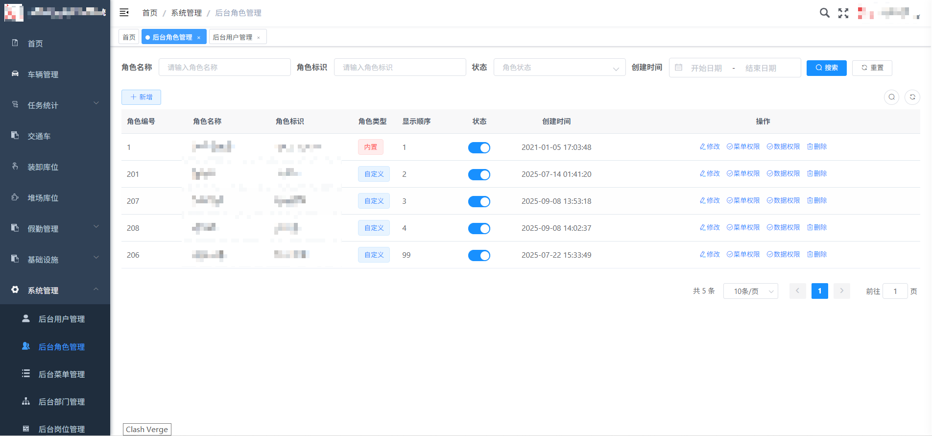后台角色管理分页列表
