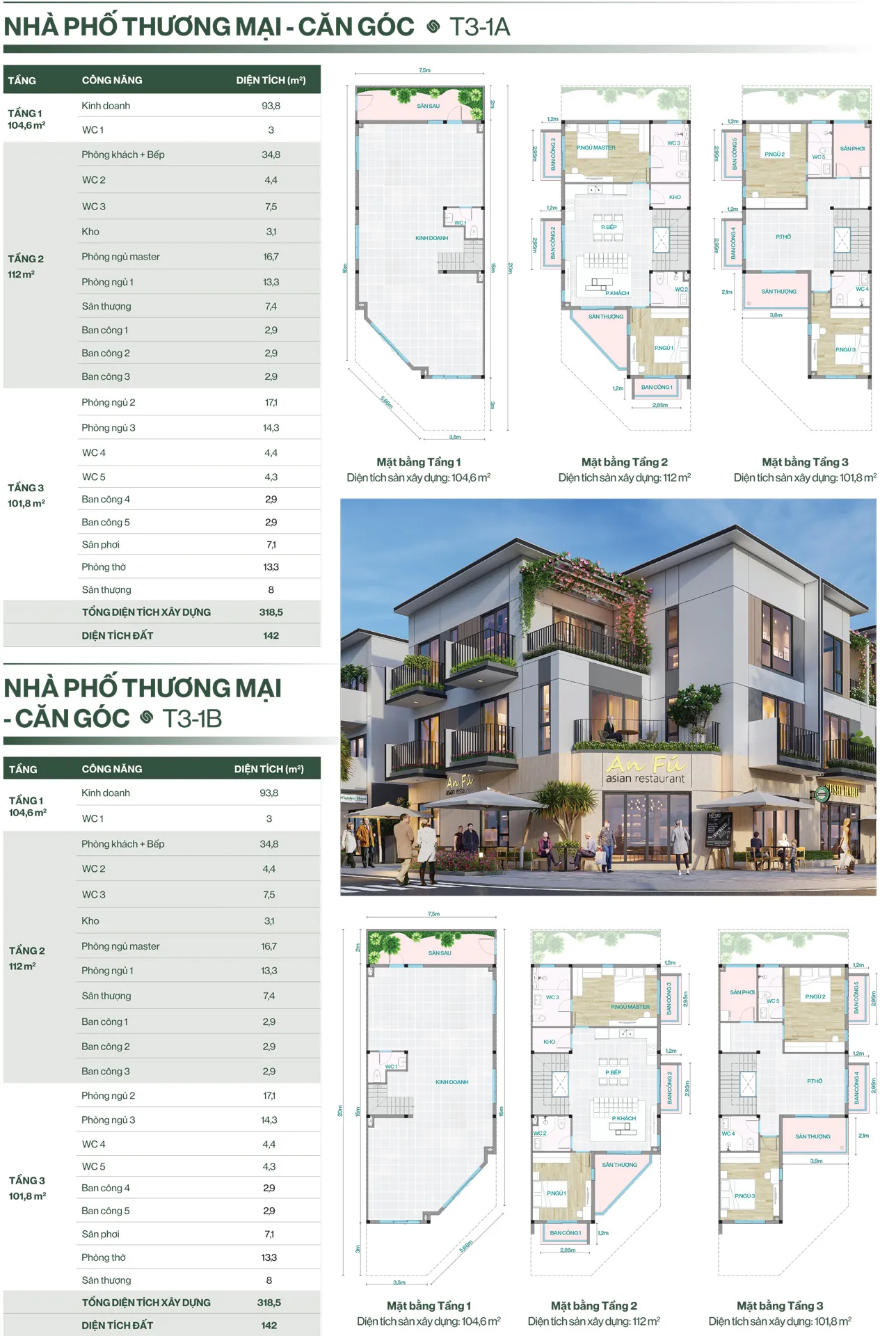 NHÀ PHỐ THƯƠNG MẠI - CĂN GÓC - T3-1A/1B