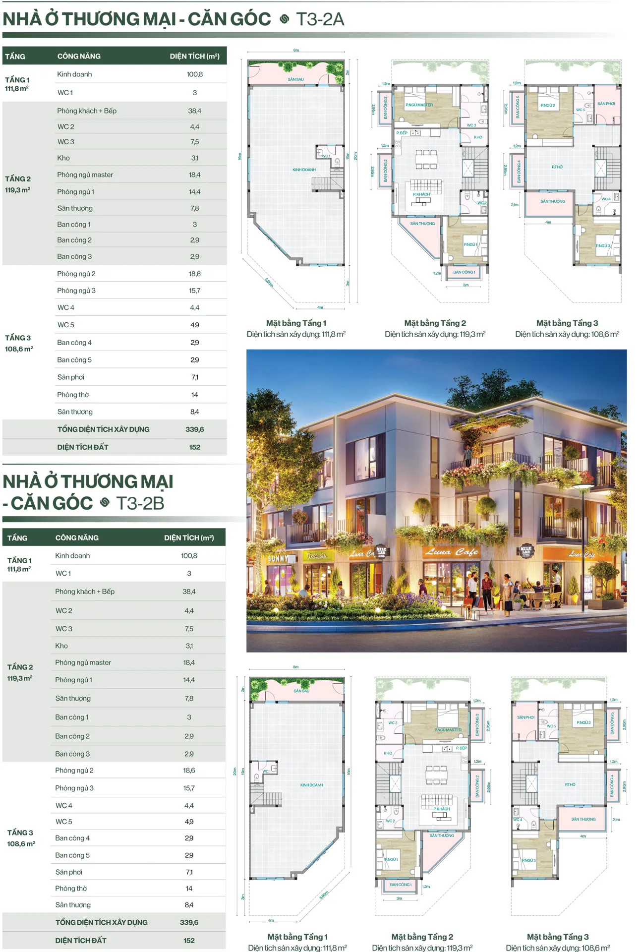NHÀ PHỐ THƯƠNG MẠI - CĂN GÓC - T3-2A/2B
