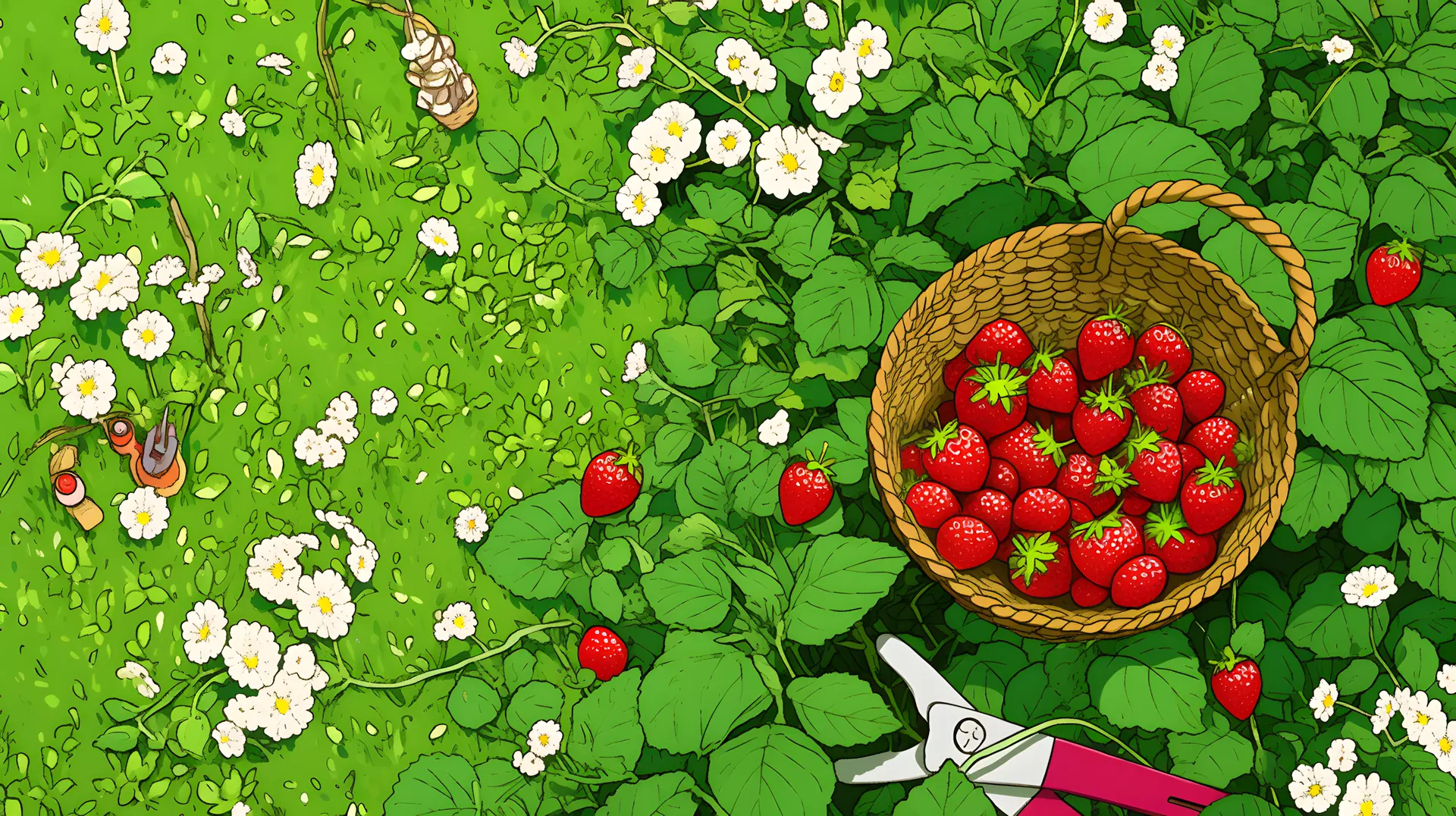 夏日莓果园的惬意时光 - 插画 / 场景 - 插画 场景 莓果 高清壁纸