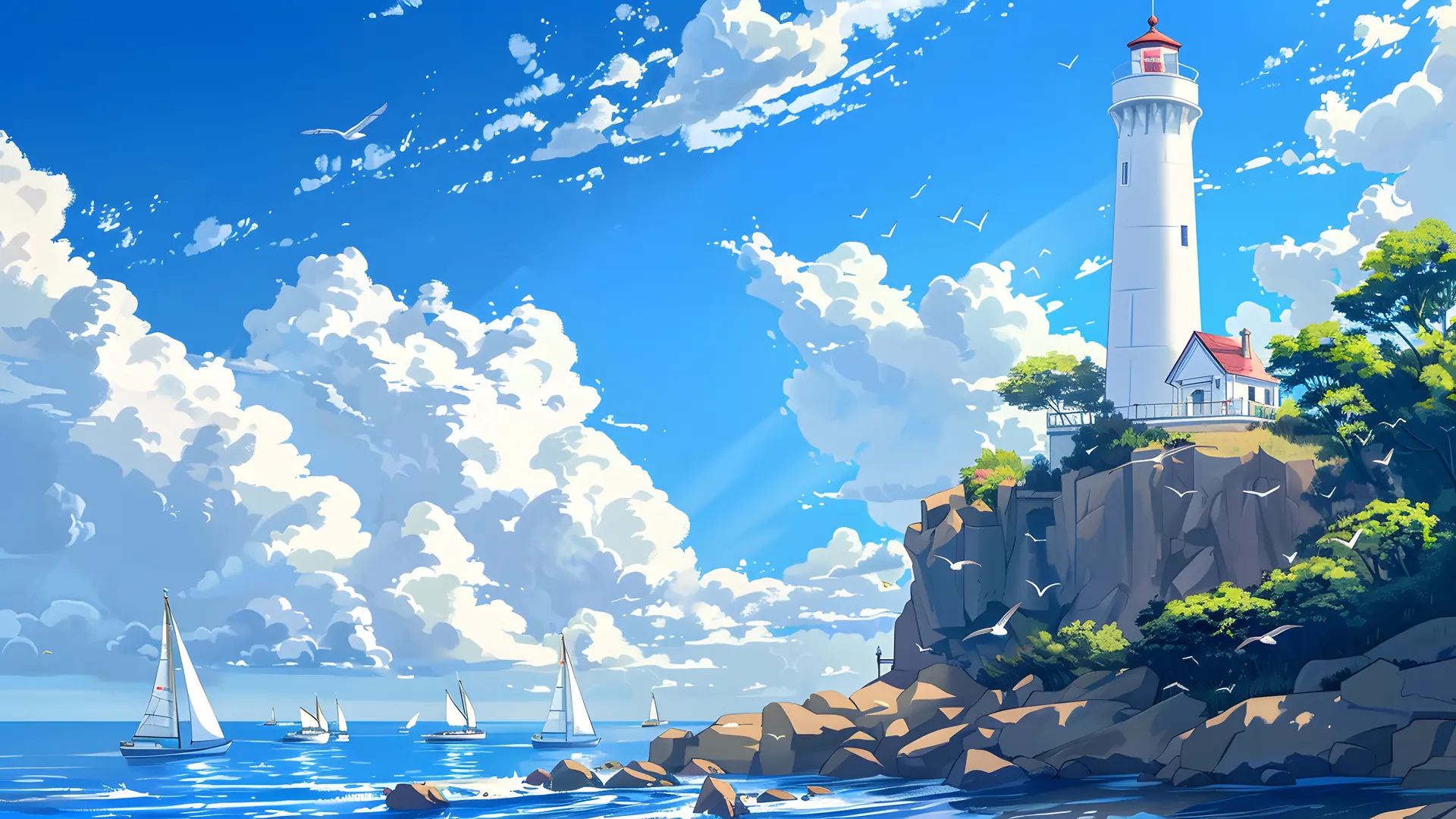 海天一色，灯塔守望 - 风景 / 海滨 - 海滨 灯塔 航海 高清壁纸