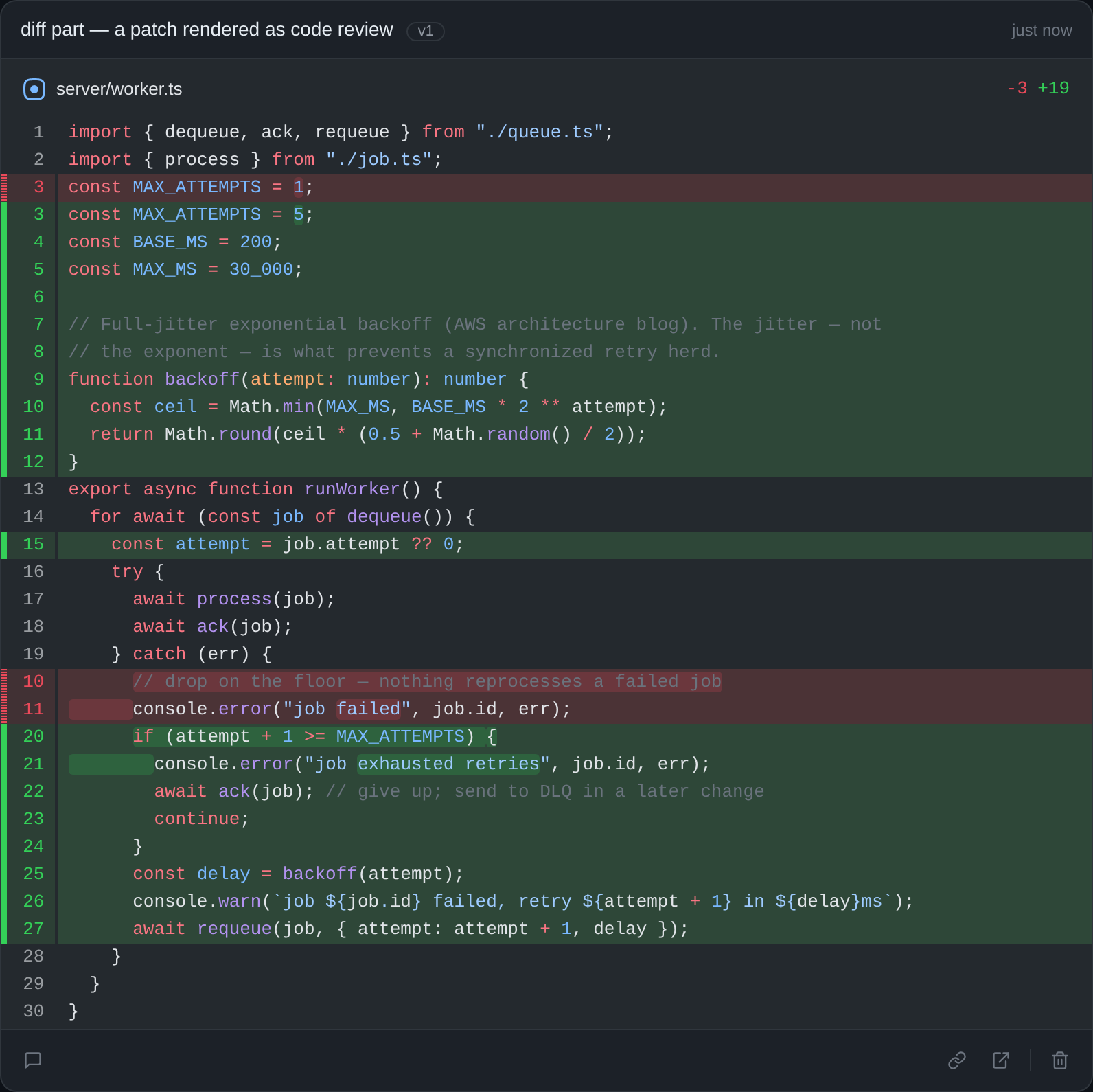 diff part — a patch rendered as code review