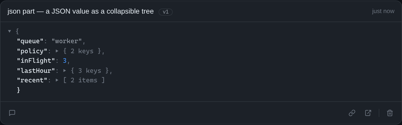 json part — a JSON value rendered as a collapsible tree