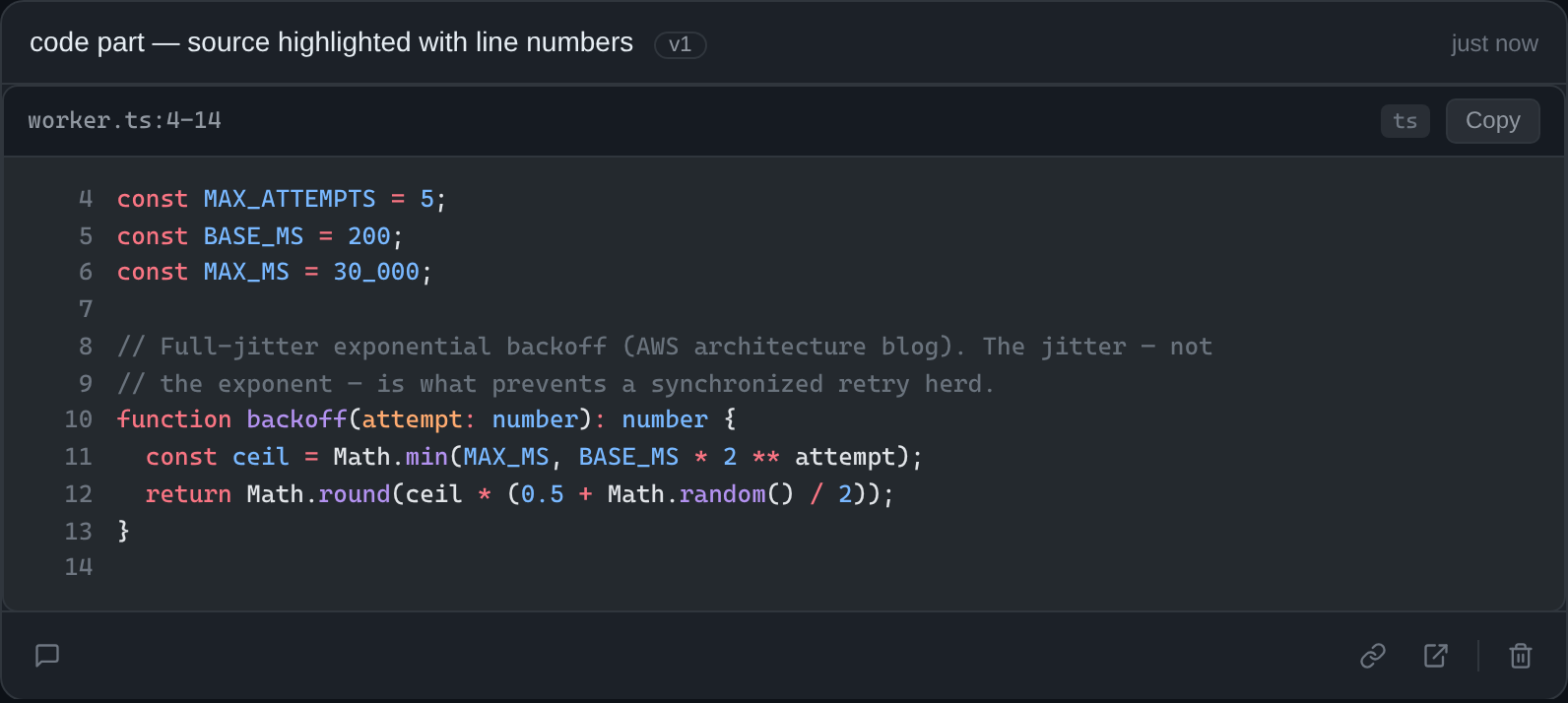 code part — source highlighted with line numbers