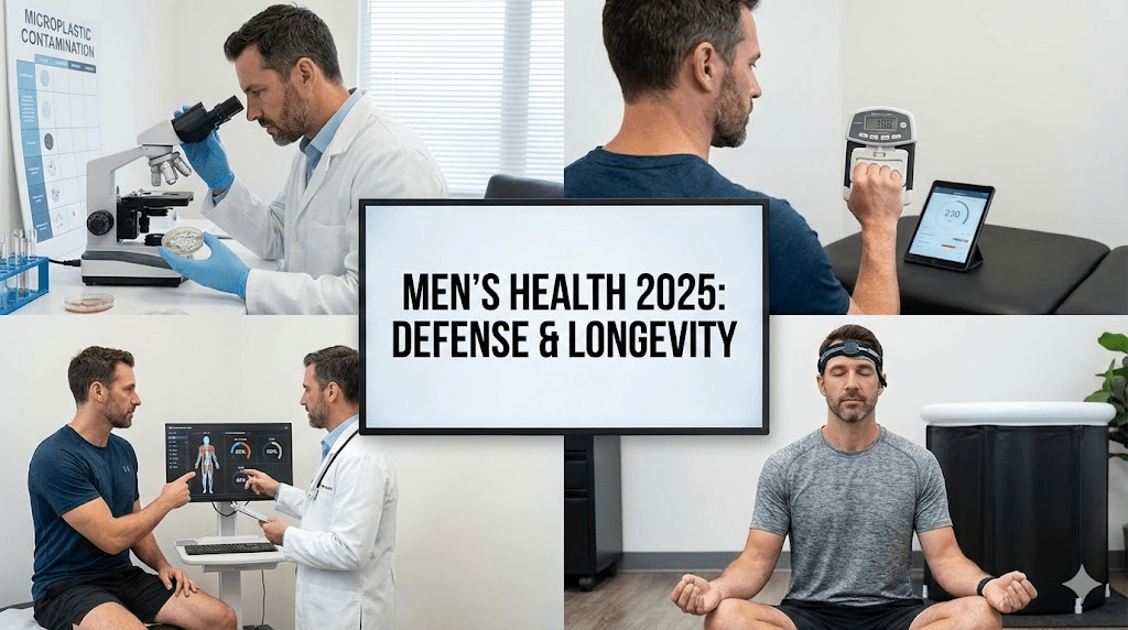 A conceptual image showing a double helix of DNA merging with a digital display of "Biological Age," alongside a blurred background of a laboratory, symbolizing the fusion of tech and biology.