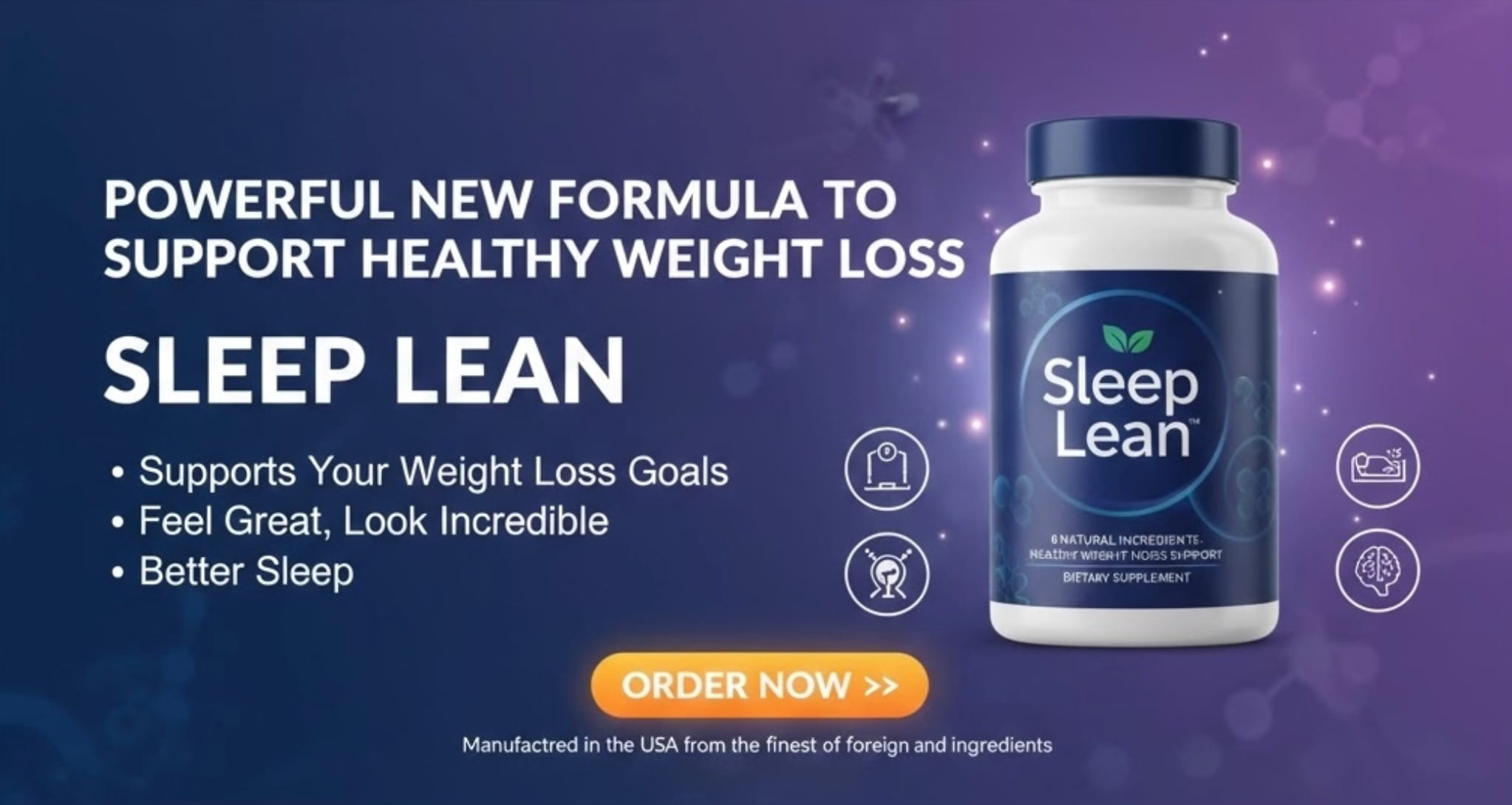Sleep Lean supplement banner promoting healthy weight loss support and better sleep with an “Order now” call-to-action