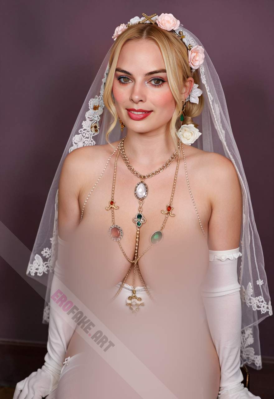 ai generated ero image with tags margot_elise_robbie,solo,breasts,looking_at_viewer,smile,blonde_hair,large_breasts,hair_ornament,thighhighs,gloves,bare_shoulders,brown_eyes,jewelry,sitting,nipples,flower,earrings,elbow_gloves,white_gloves,hair_flower,necklace,white_thighhighs,leotard,lips,makeup,garter_straps,lipstick,veil,realistic,red_lips,bridal_veil