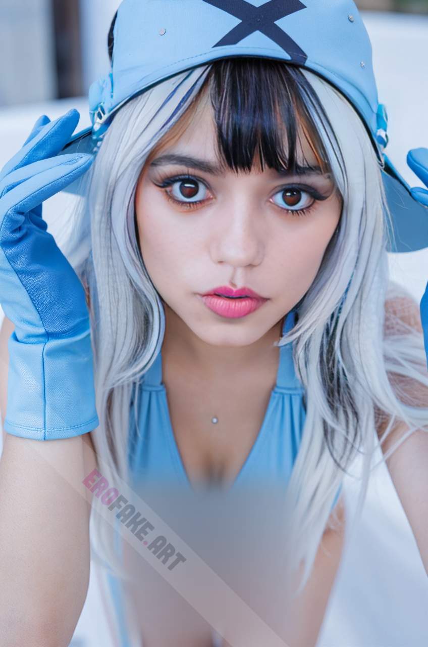 ai generated ero image with tags jenna_marie_ortega,solo,long_hair,breasts,looking_at_viewer,bangs,black_hair,gloves,hat,cleavage,brown_eyes,medium_breasts,swimsuit,white_hair,bikini,multicolored_hair,parted_lips,twotone_hair,lips,eyelashes,makeup,piercing,baseball_cap,bikini_top_only,blue_bikini,oring,realistic,nose,blue_gloves
