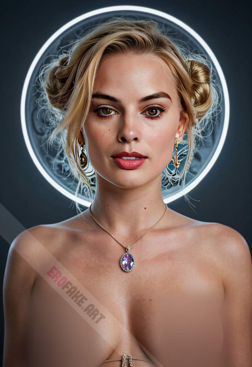 ai generated ero image with tags margot_elise_robbie,solo,breasts,looking_at_viewer,blonde_hair,brown_eyes,jewelry,medium_breasts,nipples,upper_body,nude,earrings,parted_lips,necklace,hair_bun,mole,lips,double_bun,makeup,breasts_apart,freckles,mole_on_breast,realistic,mole_on_neck,mole_on_cheek