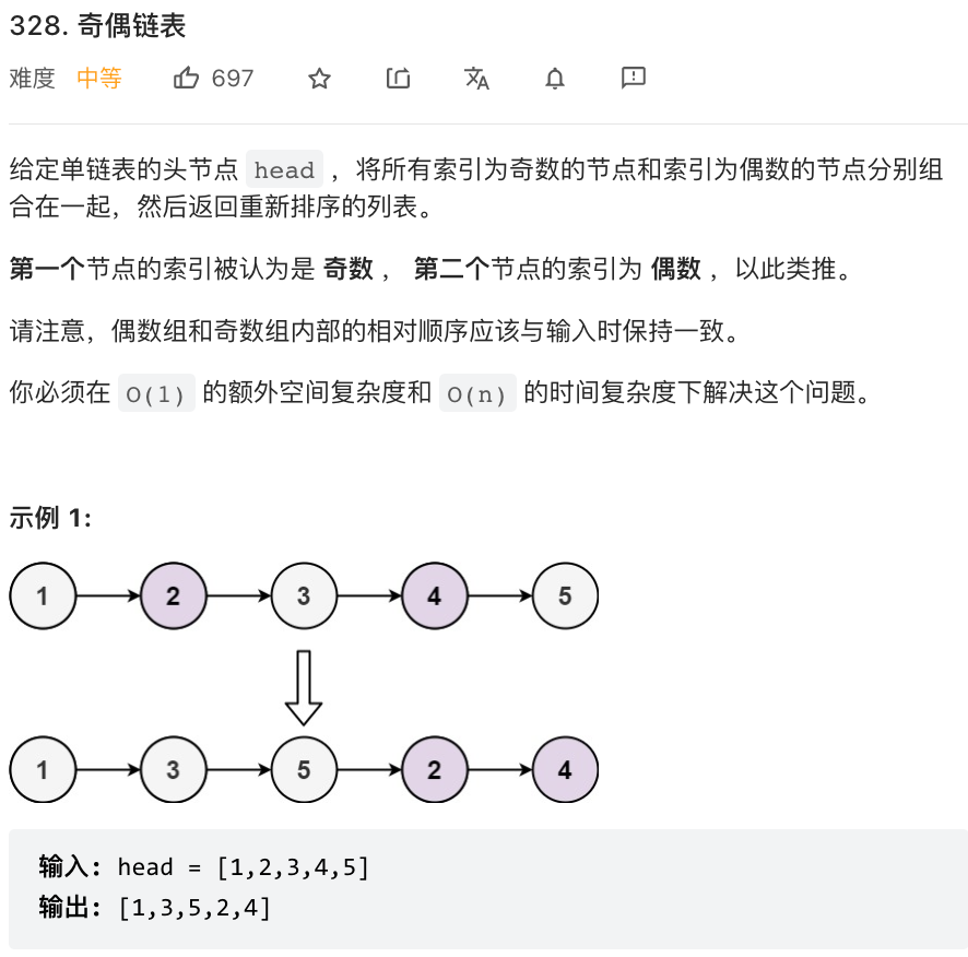 奇偶链表(力扣328)