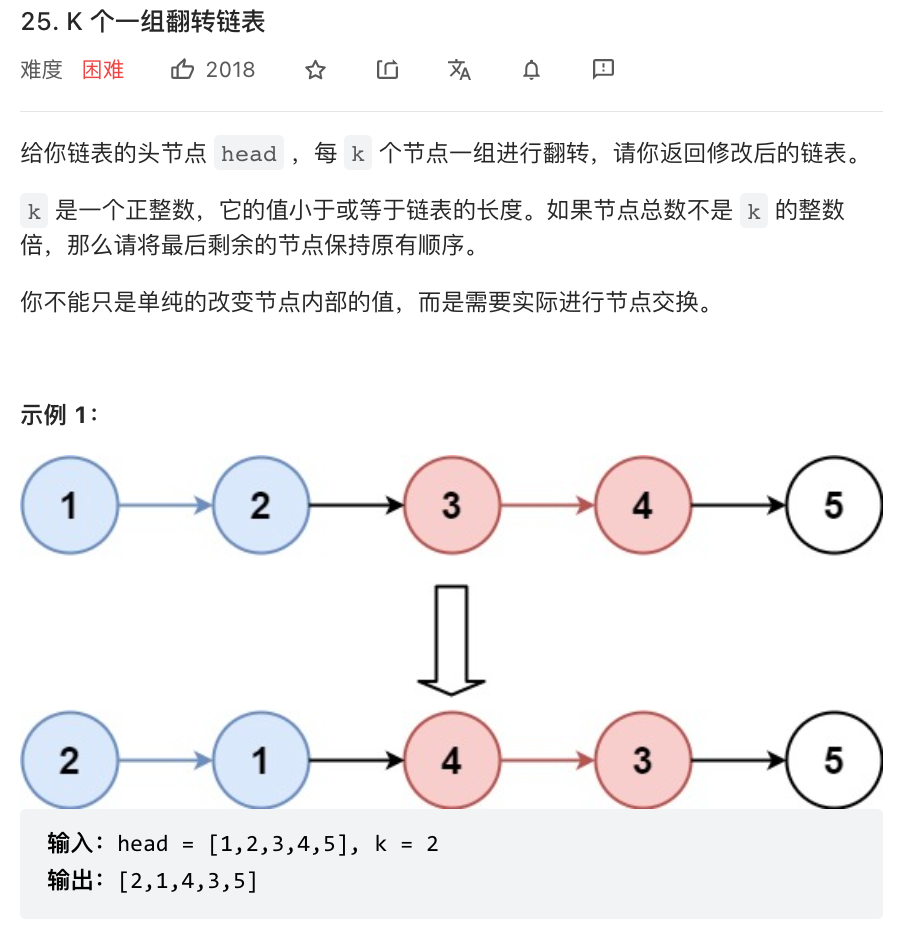 K 个一组翻转链表(力扣25)