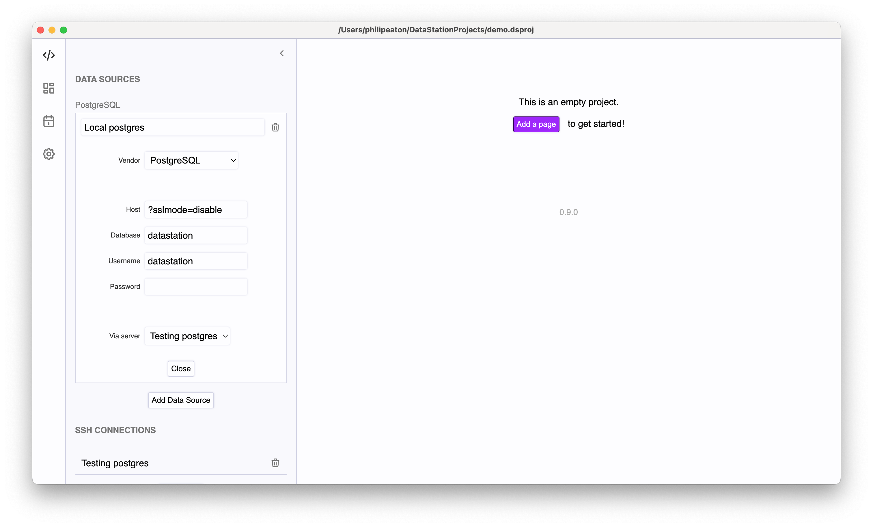 A PostgreSQL data source with proxy