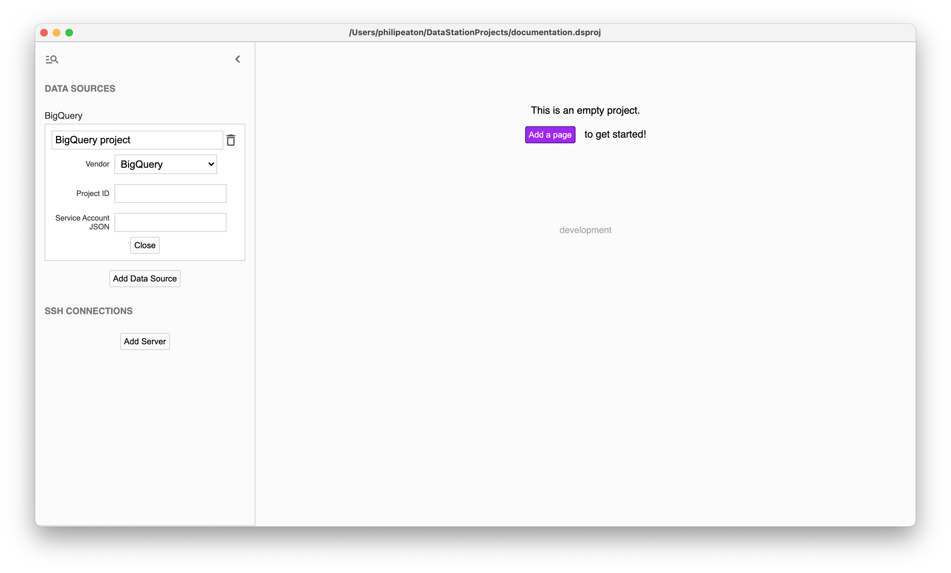 Creating a BigQuery data source