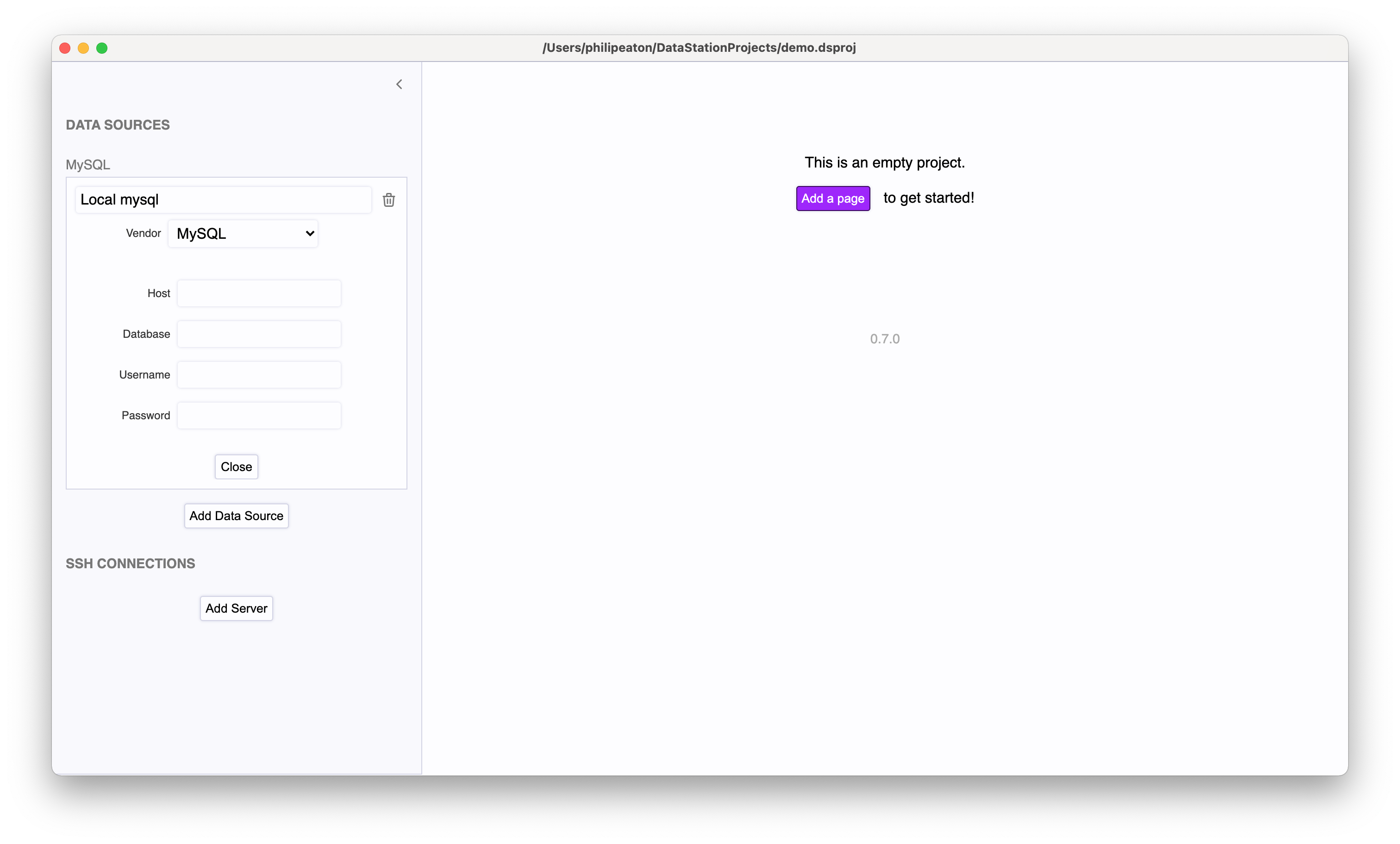 Creating a MySQL data source