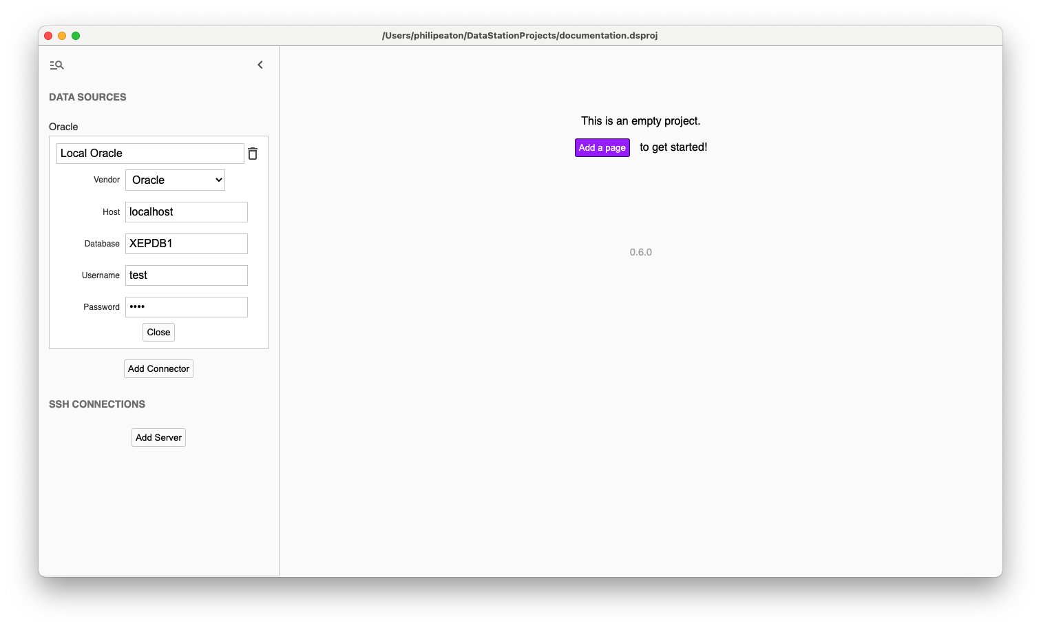 Filled out Oracle data source