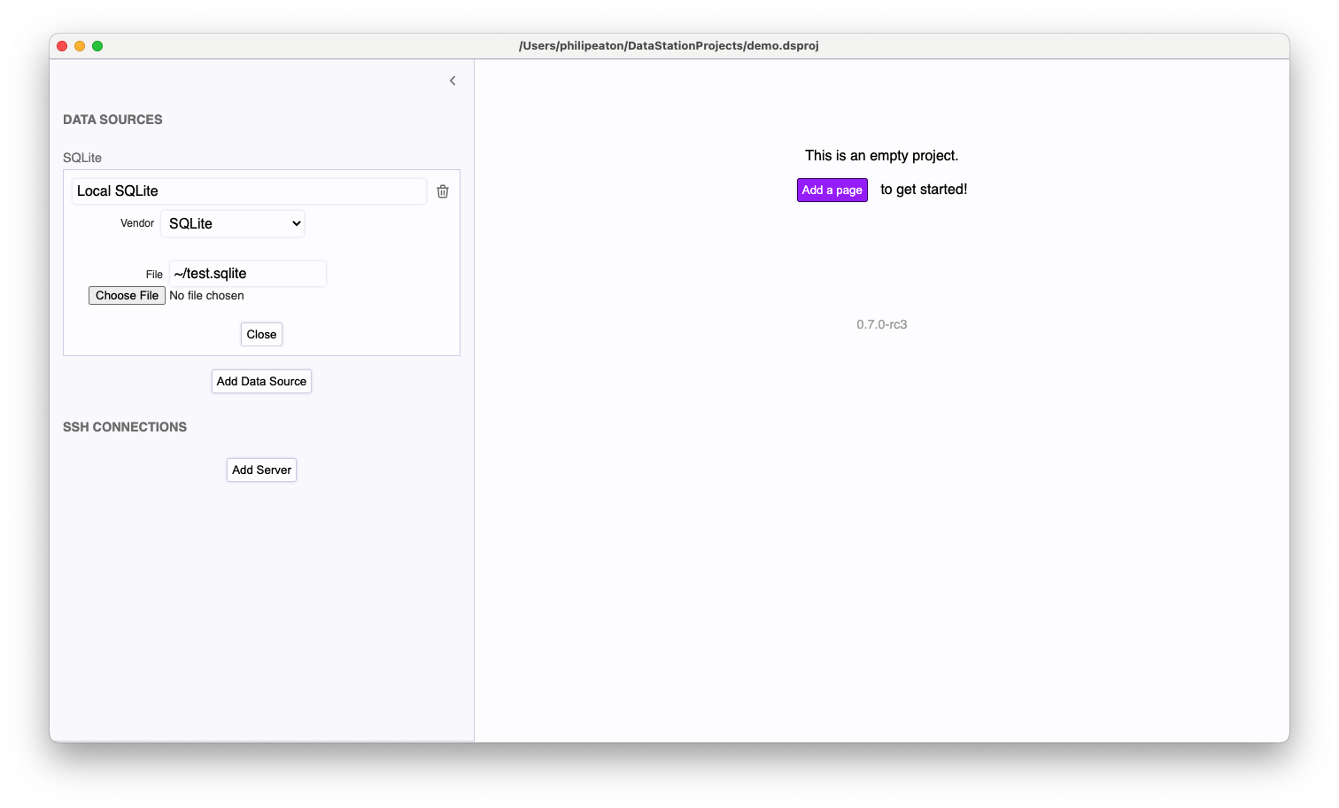 Filled out SQLite data source