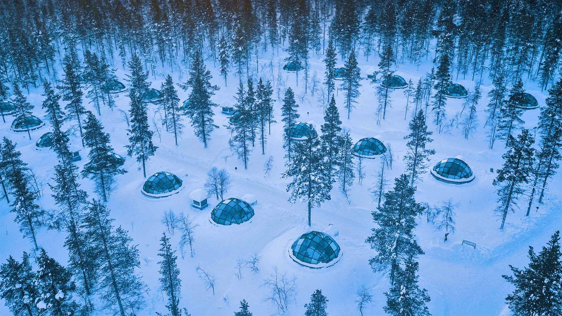 Glass igloos at the Kakslauttanen Arctic Resort in Saariselkä, Finland - Lingxiao Xie/Getty Images)