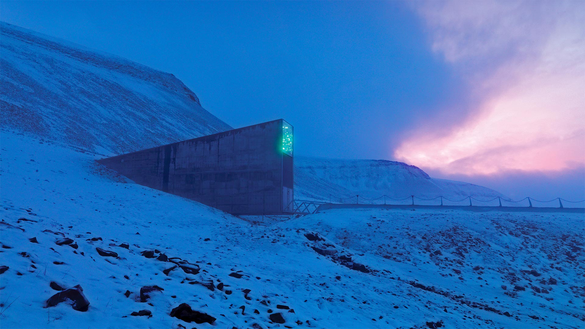 Svalbard Global Seed Vault with a glittering facade designed by artist Dyveke Sanne, Svalbard, Norway - Pal Hermansen