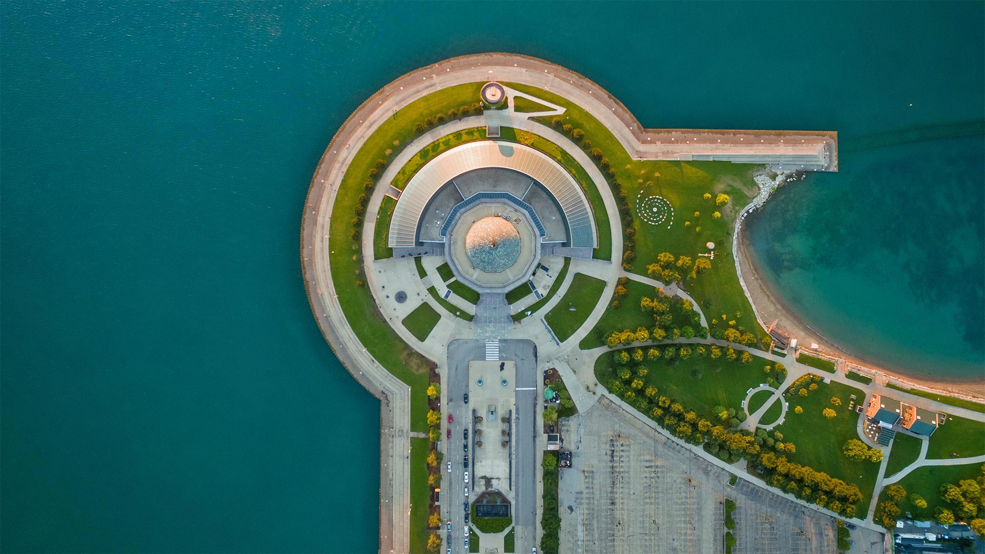 Adler Planetarium near Lake Michigan, Chicago, Illinois - Amazing Aerial Agency/Offset by Shutterstock)