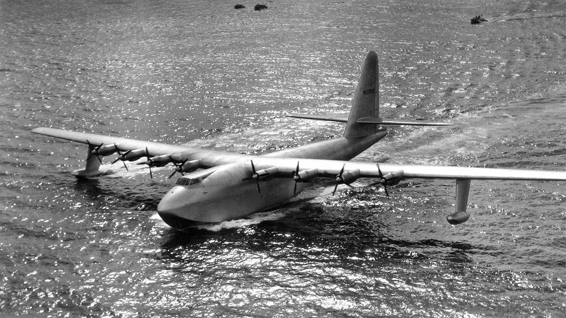 The Hughes H-4 Hercules, aka the Spruce Goose, November 1947, Long Beach Harbor, California - J R Eyerman/Shutterstock)