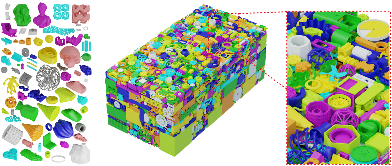 Dense, Interlocking-Free and Scalable Spectral Packing of Generic 3D Objects